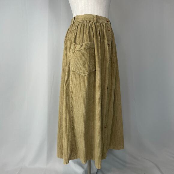 Eddie Bauer Maxi Skirt Size 14 Tan Khaki Corduroy Button A Line Vintage 90s Y2K - Picture 5 of 13